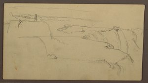 Disegno, Tramonto sulla riva con nave, 1858 da Frederic Edwin Church