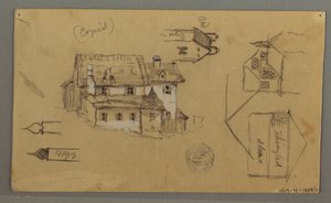 Disegno, Casa di legno, Sky, Austria, 1 agosto 1868 da Frederic Edwin Church