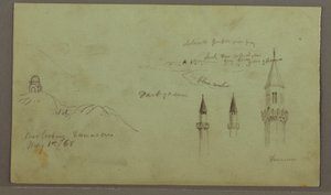 Disegno, Tomba di una collina, tre minareti, 1 maggio 1868 da Frederic Edwin Church