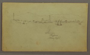 Disegno, Città sulla costa, catena montuosa alle spalle, 27 maggio 1868