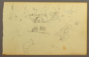 Disegno, Alberi, ponte, volti di profilo, forse 1844 da Frederic Edwin Church
