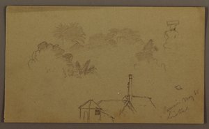 Disegno, alberi, figura, casa Linstead, maggio 1865 da Frederic Edwin Church