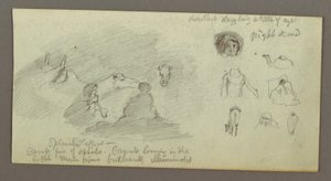 Disegno, Due figure e due cammelli al fuoco, Studi di figure e cammelli, forse 1868 da Frederic Edwin Church