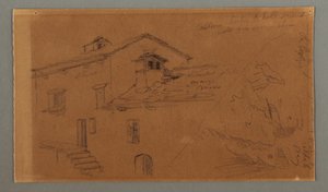 Disegno, Due case, roccia, forse 1868 da Frederic Edwin Church