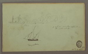 Disegno, Due studi di pescatori con canne e torce, aprile 1868