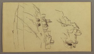 Disegno, Due studi di città sulla cima di una montagna, forse 1868-69