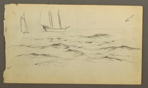 Disegno, Due barche a vela, onde, forse 1860 da Frederic Edwin Church