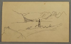 Disegno, valle, chiesa, St. Gilgen Austria, forse 1868