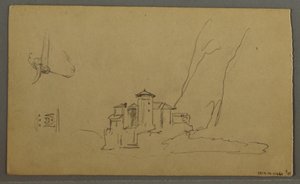 Disegno, valle, chiesa, St. Gilgen Austria, forse 1868 da Frederic Edwin Church