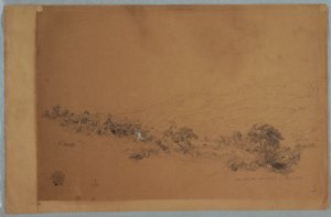 Disegno, valle con segheria McAllisters, Colombia, giugno 1853 da Frederic Edwin Church