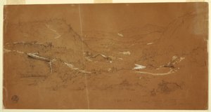 Disegno, valle con ponte e case, vicino a Guaranda, Ecuador, 5 giugno 1857