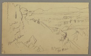 Disegno, Veduta delle colline e della pianura verso le montagne, Valle di El Yemen, febbraio 1868 da Frederic Edwin Church