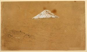Disegno, veduta del monte Chimborazo coperto di neve disegnata vicino a Guanojo e Guaranda, Ecuador, 12 giugno 1857 da Frederic Edwin Church