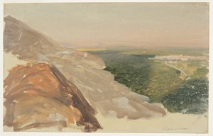 Disegno, Veduta di una pianura con Damasco, Siria, dalle montagne, maggio 1868 da Frederic Edwin Church