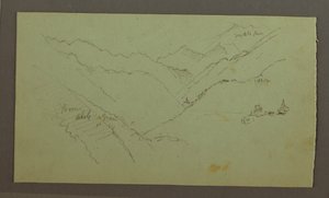 Disegno, villaggio e valle ripida (Alpi), 1868-69