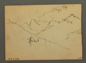 Disegno, Cascata tra Veney e Sion, Valle del Rodano, Svizzera, agosto 1868 da Frederic Edwin Church