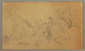 Disegno, Fiume tortuoso in una valle boscosa, Vermont, ottobre 1865 da Frederic Edwin Church