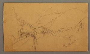 Disegno, Strada tortuosa attraverso la valle, casa, forse 1868 da Frederic Edwin Church