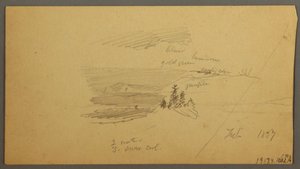 Disegno, collina boscosa, valle collinare, sole, gennaio 1866 da Frederic Edwin Church
