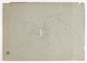 Disegno. a. Schizzo. Tequendama Ralls vicino a Bogotà, Colombia. b. Veduta di catene montuose lontane. da Frederic Edwin Church