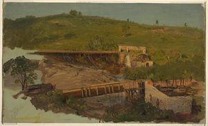 Collina con viadotti e mulini in rovina, vicino a Catskill, New York da Frederic Edwin Church
