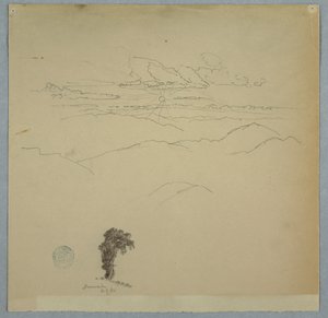 Paesaggio montuoso con sole al tramonto e un albero, Giamaica da Frederic Edwin Church