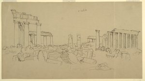 Vista del Partenone e frammenti di rovine circostanti da ovest, Atene, Grecia