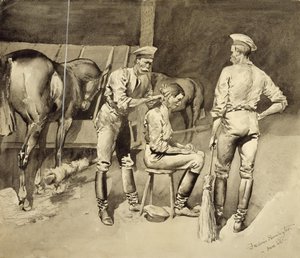 Un taglio di capelli in una scuderia di cavalleria da Frederic Remington