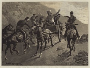 Arresto di un contrabbandiere di whisky meticcio da parte della polizia a cavallo canadese da Frederic Remington