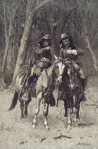 Scout Cheyenne pattugliano il Grande Bosco del Nord Canadese, Oklahoma, 6 aprile da Frederic Remington