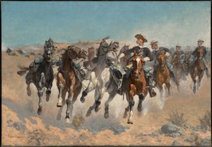 Smontati: i soldati del quarto reggimento conducono i cavalli alla mano da Frederic Remington