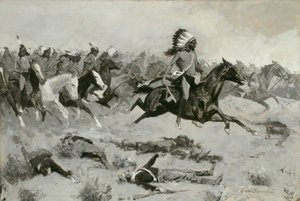 Rushing Red Lodges Passed through the Line, c. 1900