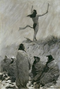 Il mangiatore di fuoco alzò le braccia al Thunderbird da Frederic Remington