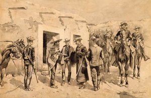 Cavalleria degli Stati Uniti che caccia gli uomini Garza sul Rio Grande da Frederic Remington