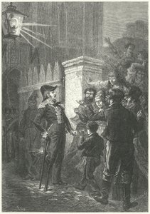 Il generale Daumesnil affronta la folla parigina fuori dal castello di Vincennes durante la rivoluzione francese del 1830 (incisione)