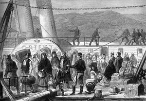 La guerra orientale (1875-1878), nota anche come la guerra russo-turca: Sul Danubio, sbarco a Baziarch delle famiglie ebree fuggitive di Rustchuck e Widdin nel maggio 1877