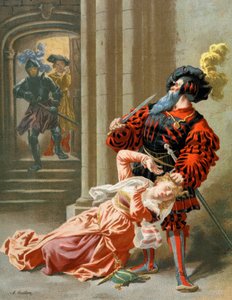 Barbablù cerca di uccidere sua moglie, c.1890 (illustrazione) da Frederic Theodore Lix