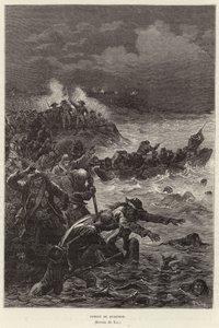 Combattimento di Quiberon. Sostenitori della Chouannerie e della rivolta della Vandea che tentano di fuggire dalle forze repubblicane a Quiberon, Francia, Rivoluzione francese