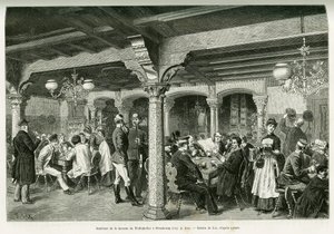 Interno della taverna Tiefenkeller a Strasburgo. Incisione di Lix, per illustrare il racconto Attraverso l