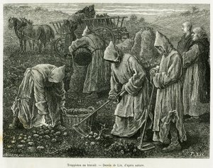 Trappisti al lavoro. Incisione di Lix per illustrare la storia Attraverso l