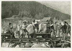 Lavoratori che lavorano alla diga di Alfeld. Incisione di Lix per illustrare la storia A travers l