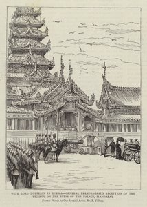 Con Lord Dufferin in Birmania, la ricezione del Viceré da parte del Generale Prendergast sui gradini del Palazzo, Mandalay da Frederic Villiers