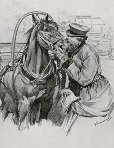 Un cocchiere che bacia il suo cavallo buongiorno