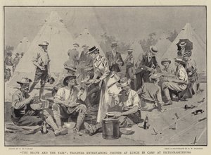Il coraggioso e il bello, soldati che intrattengono amici a pranzo nel campo a Pietermaritzburg da Frederic de Haenen
