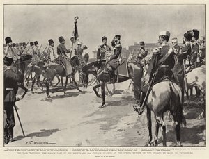 Lo Zar osserva la parata della sua guardia del corpo (2° Guardie Cosacche) alla revisione primaverile sugli Champs de Mars, San Pietroburgo da Frederic de Haenen
