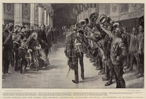 Tre evviva per la regina, Sua Maestà ispeziona i volontari coloniali invalidi al castello di Windsor
