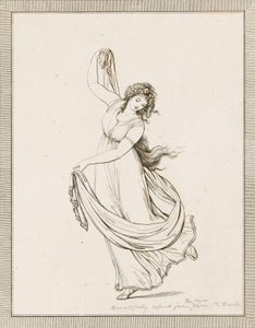 Emma, Lady Hamilton, in una posa classica, danzando e in equilibrio sul piede destro
