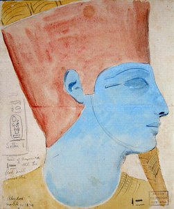 Studio di un rilievo della testa del dio Amun nel Tempio di Seti I, Abydos