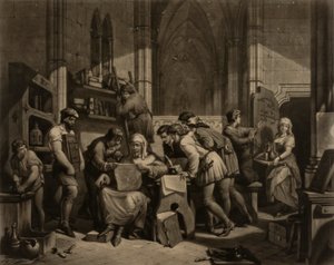 William Caxton - Esame del primo foglio di prova della sua macchina da stampa nell
