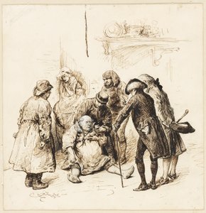 Due gentiluomini che aiutano un ubriaco